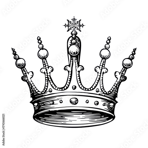 Intricate design of a crown with detailed embellishments suitable for regal symbols or decorative purposes