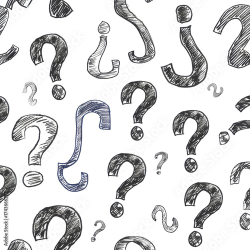 Background of question marks scattered across a white surface suggesting curiosity and inquiry in a creative design