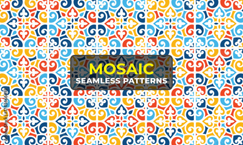 Decorative Islamic Geometric Tile Pattern with Arabesque Motif