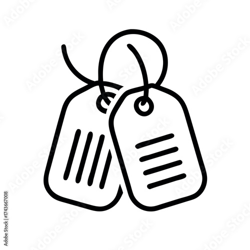 Simple line art illustration of two military dog tags connected by a string