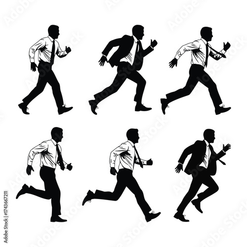 Businessmen Running Silhouette Set Pursuit of Success