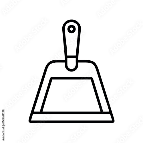 Simple line art icon of a dustpan for cleaning and tidying up household debris