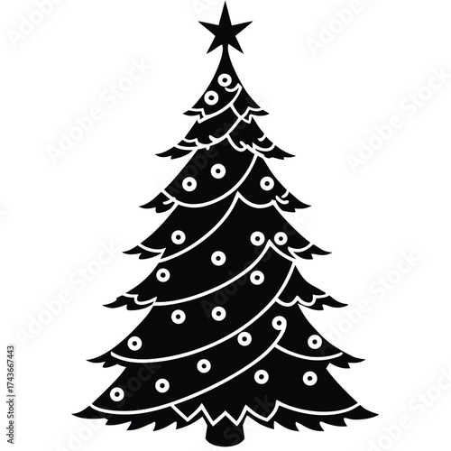 Silhouette of a christmas tree with ornaments
