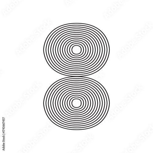 Number eight 8 linear in black thin striped lines isolated on white background. Graphic design vector illustration for Banner Greeting Card Annual Report Poster Event Anniversary Symbol Jubilee Flyer