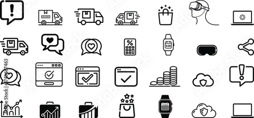 Delivery Shopping and Technology Icons Truck Bag VR