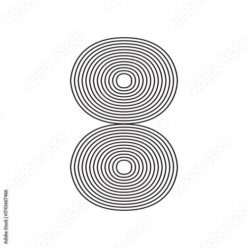 Number eight 8 linear in black thin striped lines isolated on white background. Graphic design vector illustration for Banner Greeting Card Annual Report Poster Event Anniversary Symbol Jubilee Flyer