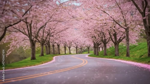 Wallpaper Mural Road lined with blooming trees creating a tunnel effect in spring Torontodigital.ca