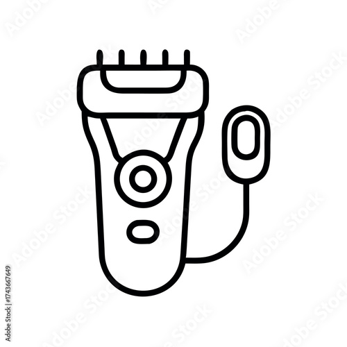 Clean line art illustration of an electric epilator device with attached power cord