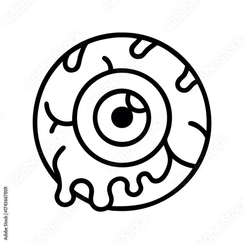 A spooky cartoon eyeball illustration with a dripping effect and a black pupil