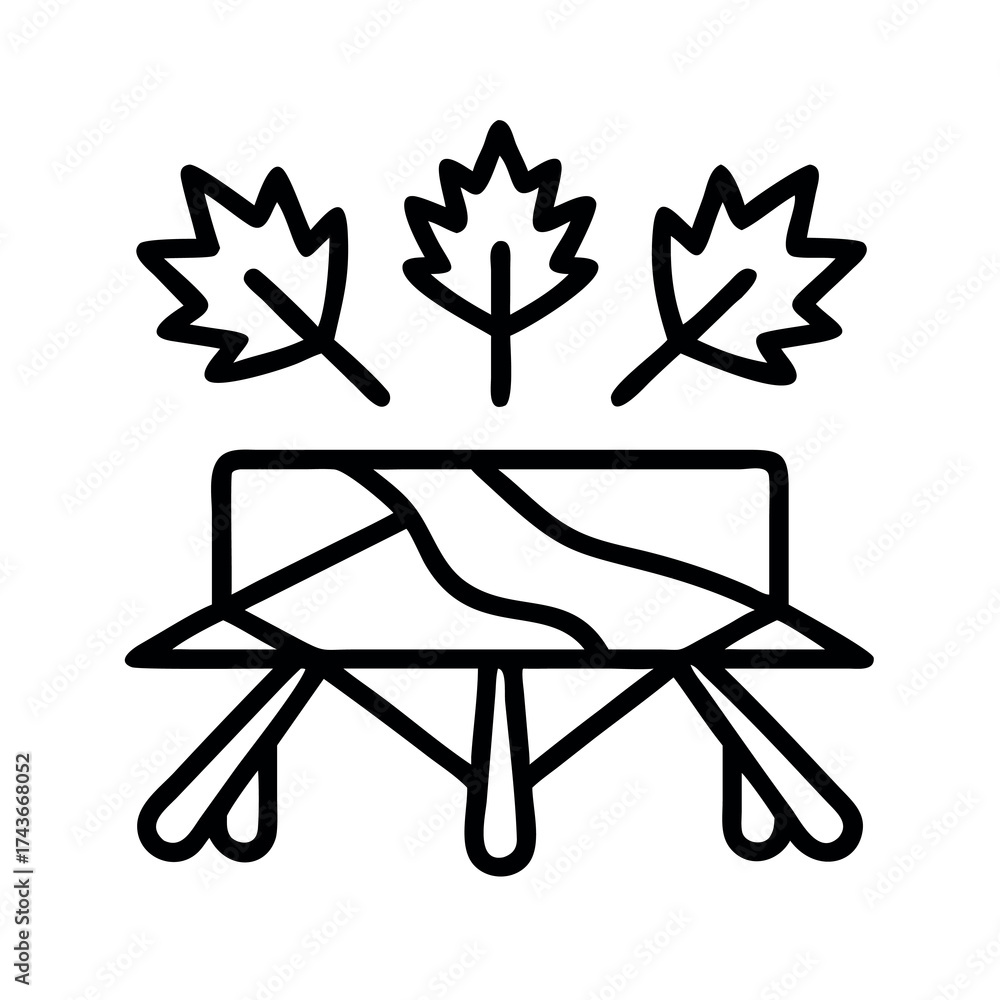 Fototapeta premium Stylized line art of a maple leaf topped table with dripping sap illustrating a syrup production concept