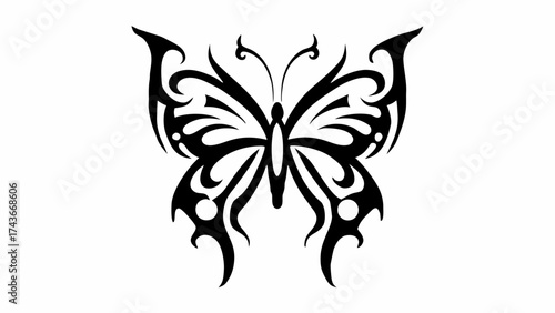 Elegant tribal butterfly design, a delicate symbol of metamorphosis and freedom, perfect for tattoos, logos, and artistic projects needing a touch of nature