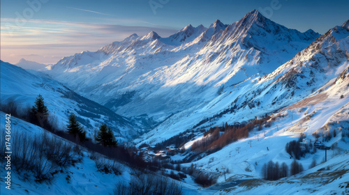 Wallpaper Mural Snowy Mountain Peaks in the Winter Twilight Light Torontodigital.ca