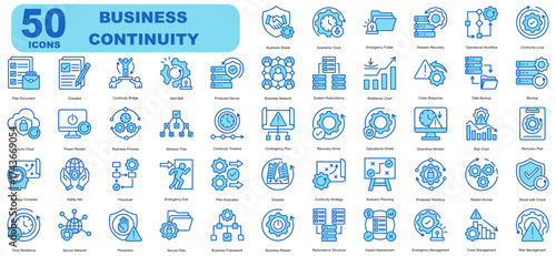 Business Continuity Editable Icons set. Vector illustration in modern thin outline blue style of business related icons