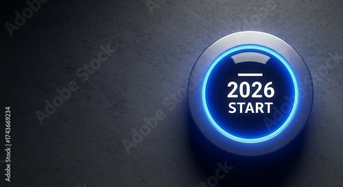 Illuminated button with start and the year twenty twenty six