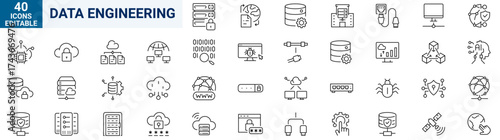 Data Engineering web line icon set. Editable stroke. Vector illustration