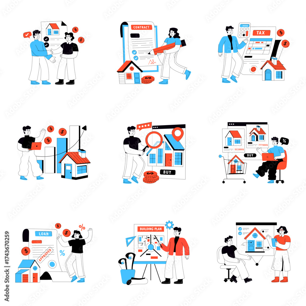 Fototapeta premium Set of Property Flat Illustrations 