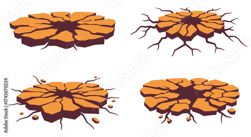 Stylized orange cracked earth formations for game design and environment art