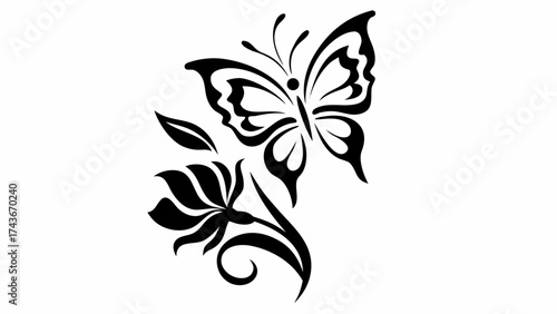 Elegant butterfly with floral design, a simple yet sophisticated statement, ideal for tattoos, fashion accents, and creative projects needing a touch of nature