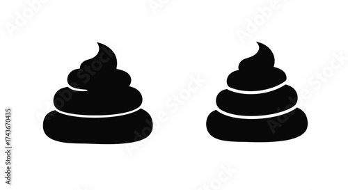 Two black stylized depictions of fecal matter on a white background