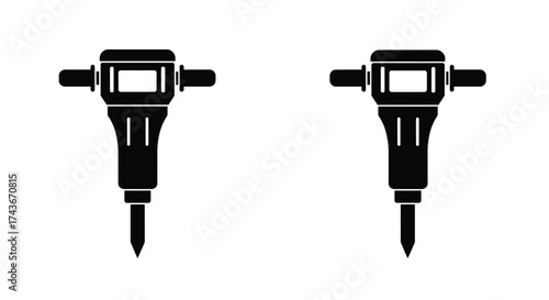 Black and white illustration of two jackhammers construction tools isolated design