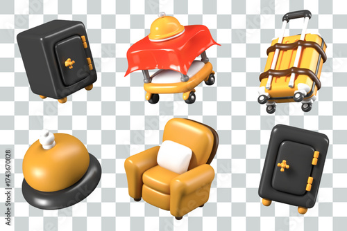 Collection of hotel icons. Isolated vector objects for modern service concepts. Templates for website design, application, positive online advertising