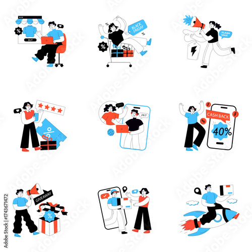 Set of Shopping and Ecommerce Flat Illustrations