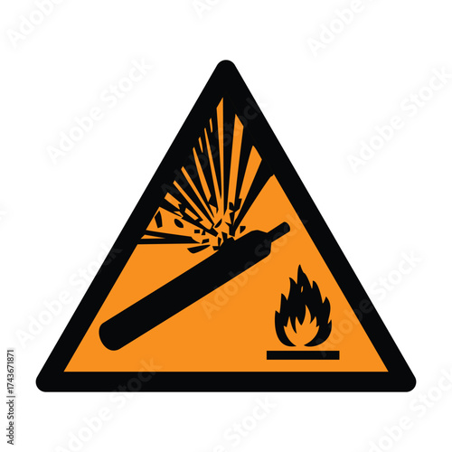 ISO 7010 W029 Pressurized Cylinder Warning Safety Sign, Explosive Gas Hazard Symbol.