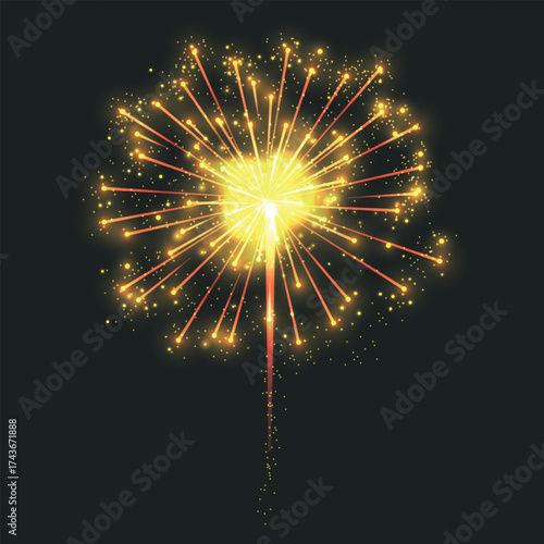 Bright, colorful fireworks burst across the night sky, a dazzling explosion of light and sparks for a grand celebration