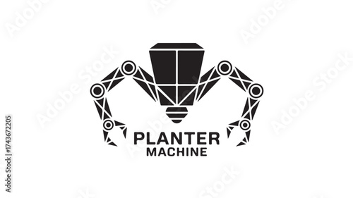 Modern planter machine logo concept, perfect for agriculture technology businesses, showcasing innovation in farming, precision planting, and robotics for sustainable solutions