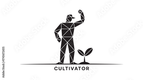 Modern geometric cultivator graphic representing growth and success, a symbol of innovation and forward thinking, ideal for agriculture, sustainability, or entrepreneurial ventures