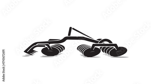 Streamlined modern black and white tractor design perfect for agricultural technology branding, symbolizing innovation and efficiency in farming operations, ideal for logos and icons