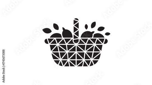 Delightful picnic basket icon filled with fresh lemons and leaves, perfect for summer branding, farm-to-table promotions, and cheerful food-related designs, a simple yet elegant touch