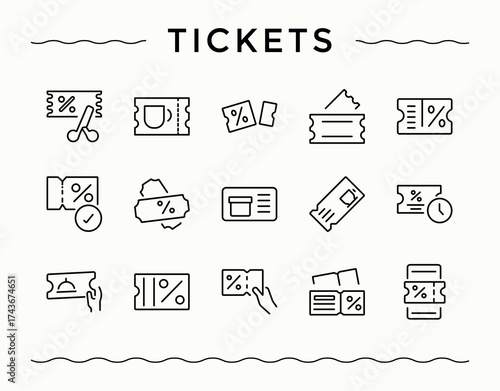 Tickets icon set. Modern vector UI icons. Editable vector illustration. Voucher icon set. Related to coupon, gift, coupons, event, voucher, card and more.