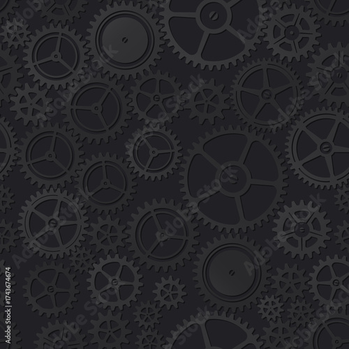 Black clockwork seamless pattern