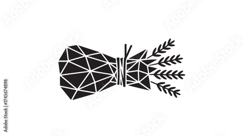 Modern geometric bow tie design with botanical accents, perfect for stylish branding or invitations, conveying sophistication and contemporary flair, ideal for fashion or wedding themes