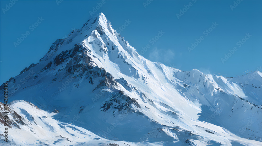 Obraz premium Snow-covered mountain peak clear blue sky bright daylight