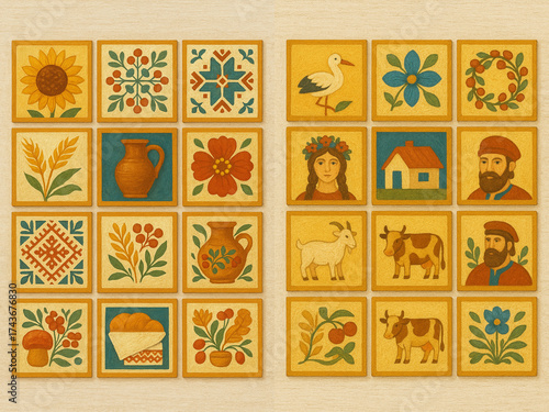 set of acrilic hand drawn painting