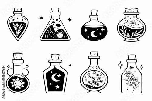Magic Potion Bottles Collection – Fantasy Elixir Vector Set