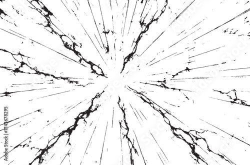 Abstract Black Crack Burst Lines Texture on White Background for Grunge and Explosion Design