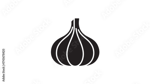 Bold black garlic icon symbolizing healthy cooking, culinary inspiration, and natural ingredients for modern food blogs and restaurant branding