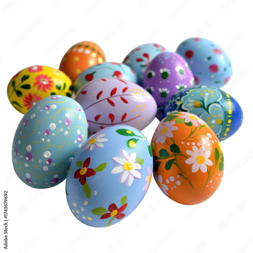 Fototapeta premium Colorful hand-painted eggs arranged beautifully for a spring celebration or Easter festivity