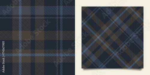 Plaid fabric texture with blue and brown hues