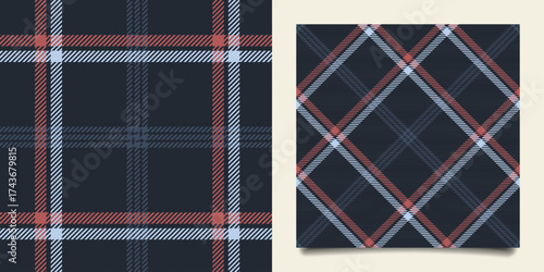 Plaid tartan fabric texture in navy red and blue
