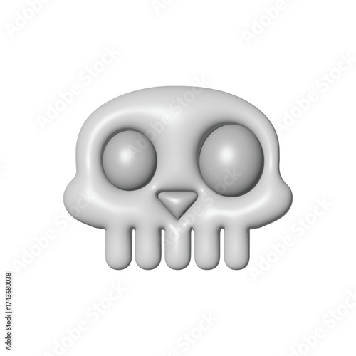 Stylized 3D rendered white skull icon featuring soft, rounded edges and a friendly cartoon aesthetic, perfect as a versatile graphic symbol for warning, Halloween, or gaming designs