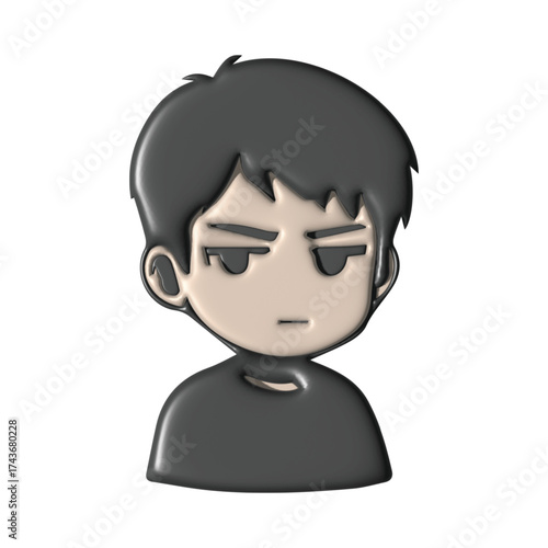 Stern Character Illustration A Cartoon Boy with a Gloomy Expression