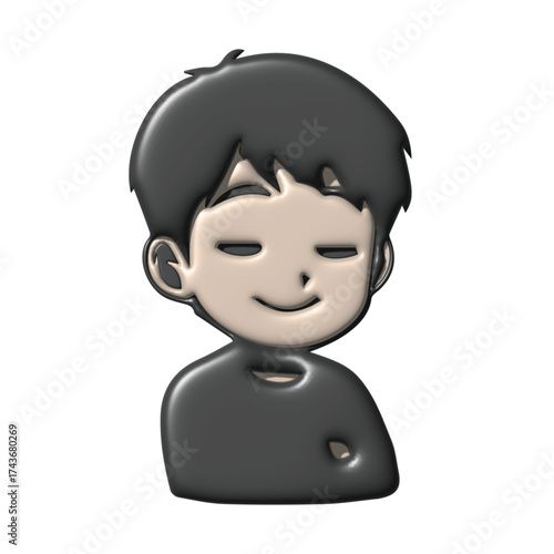 Cute 3D animated boy with closed eyes and a serene smile, rendered in a smooth, glossy style, isolated on a white background