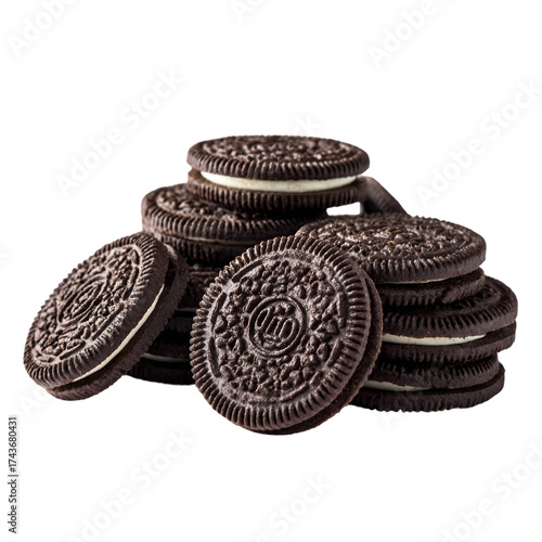  A close up of a pile of Oreo cookies isolated on with white background(3)