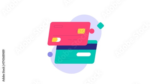 Abstract Credit Card Illustration With Pink And Teal Cards Overlapping Geometric Shapes