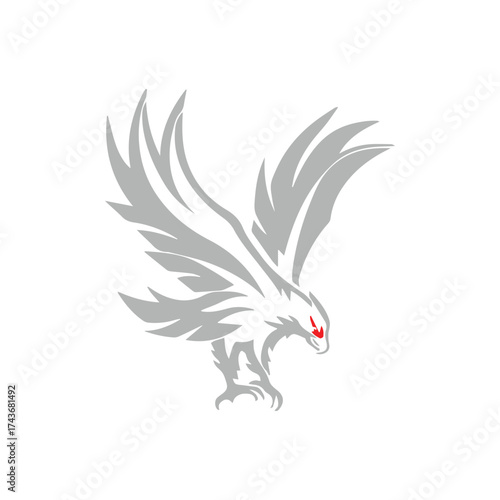 Powerful graphic concept of an aggressive eagle in mid-flight, showcasing strength, speed, and sharp focus. This dynamic avian predator symbol embodies determination and freedom, ideal for a bold visu