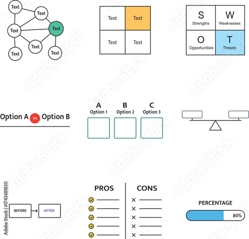 Comparison and analysis icons for decision making